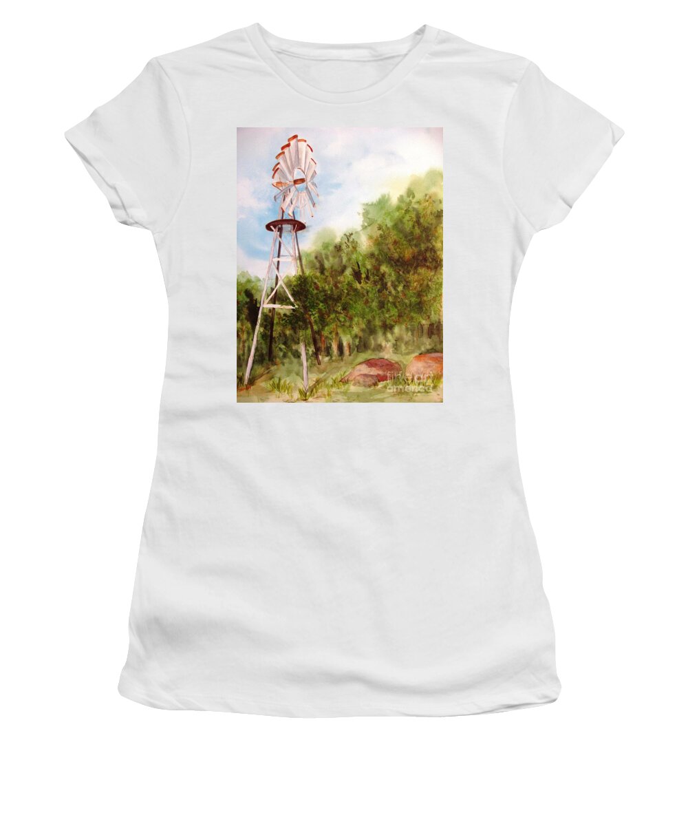 Windmill Women's T-Shirt featuring the painting The Windmill by Vicki Housel