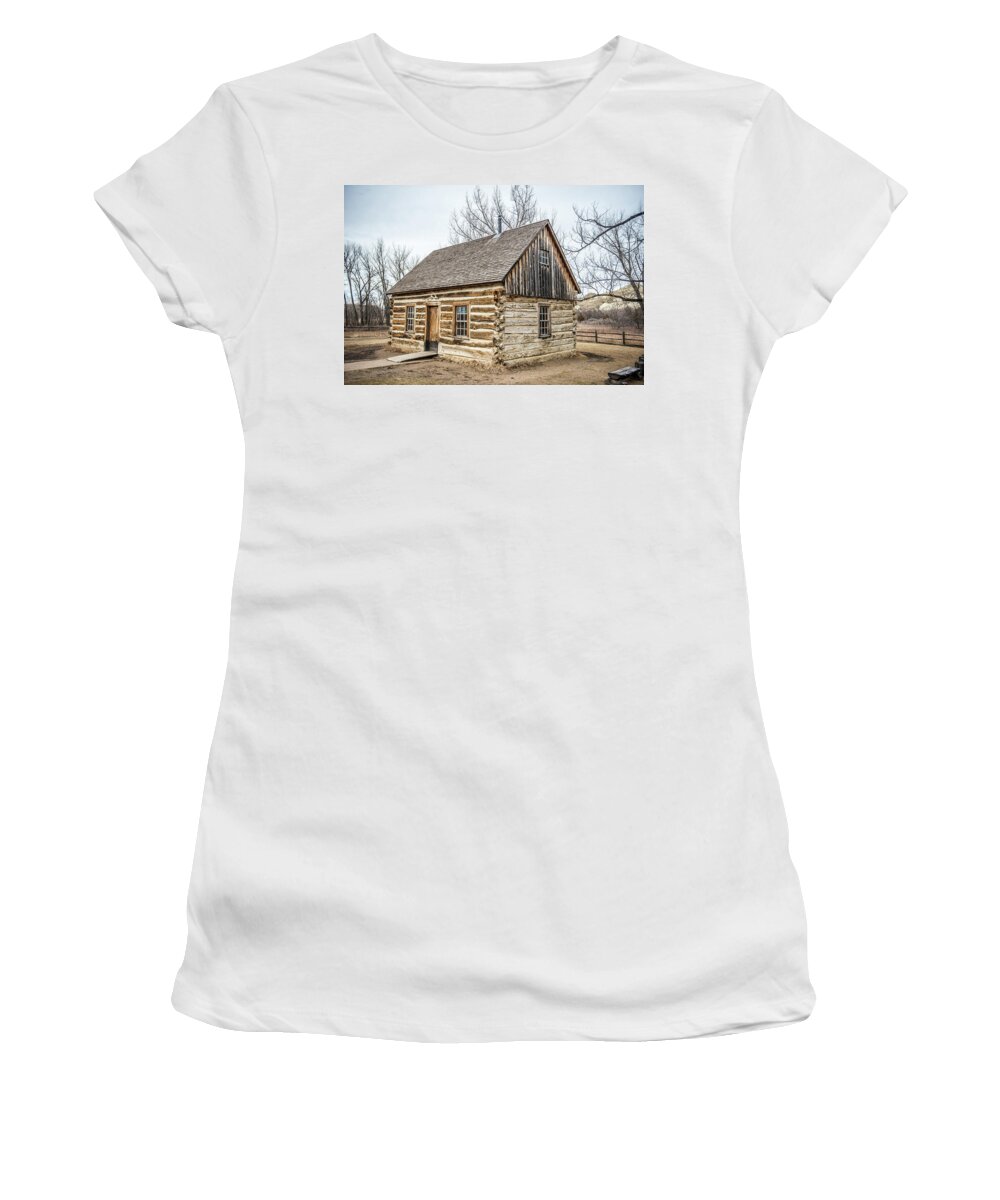 Theodore Roosevelt Women's T-Shirt featuring the photograph Theodore Roosevelt cabin end by Paul Freidlund