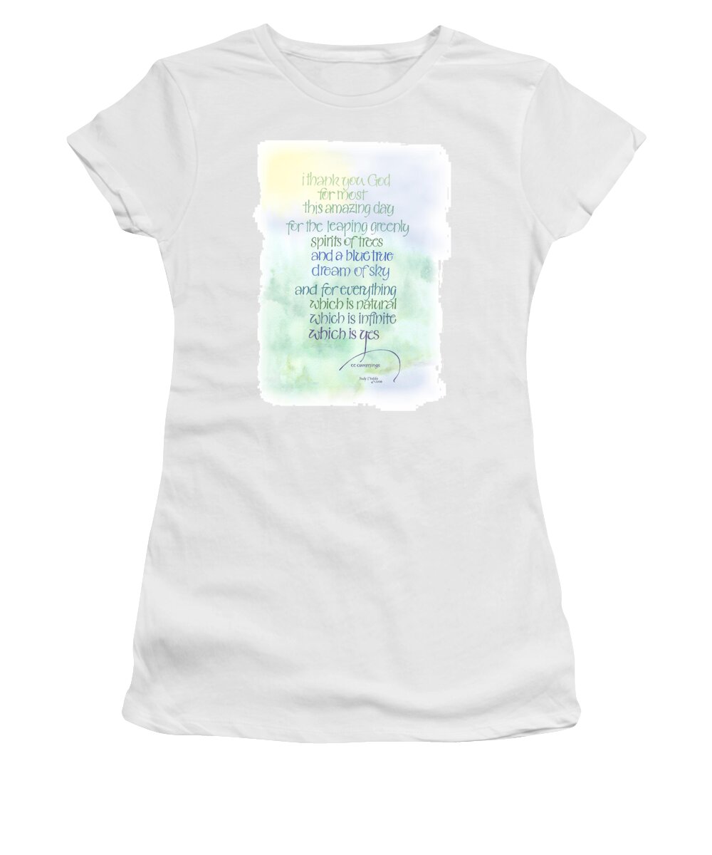 Author - Ee Cummings Women's T-Shirt featuring the painting This Amazing Day by Judy Dodds