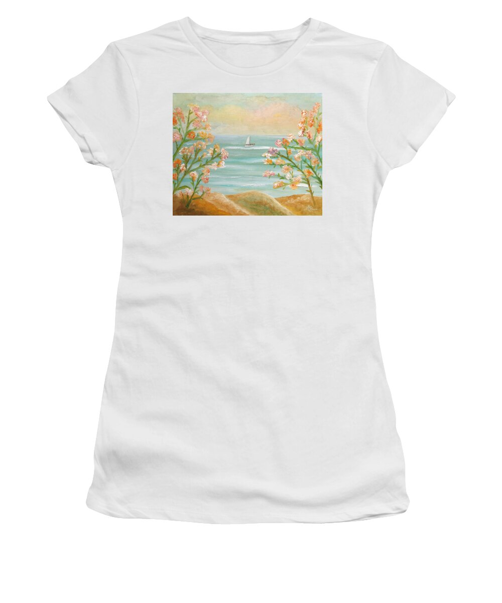 Seascape Women's T-Shirt featuring the painting Those Splendid Summers by Angeles M Pomata