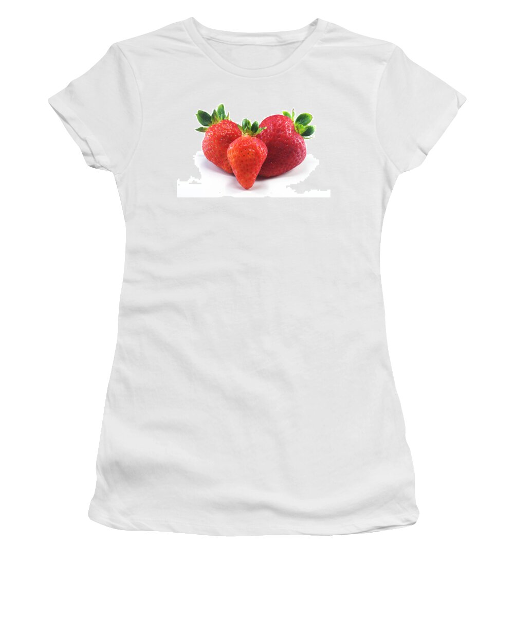 Strawberry Women's T-Shirt featuring the photograph Three Strawberries by Chris Day