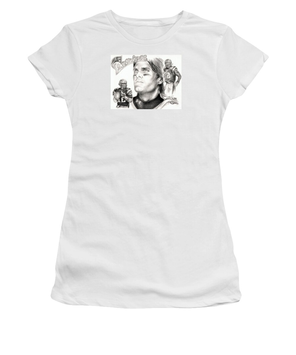 Tom Brady Women's T-Shirt featuring the drawing Tom Brady by Kathleen Kelly Thompson