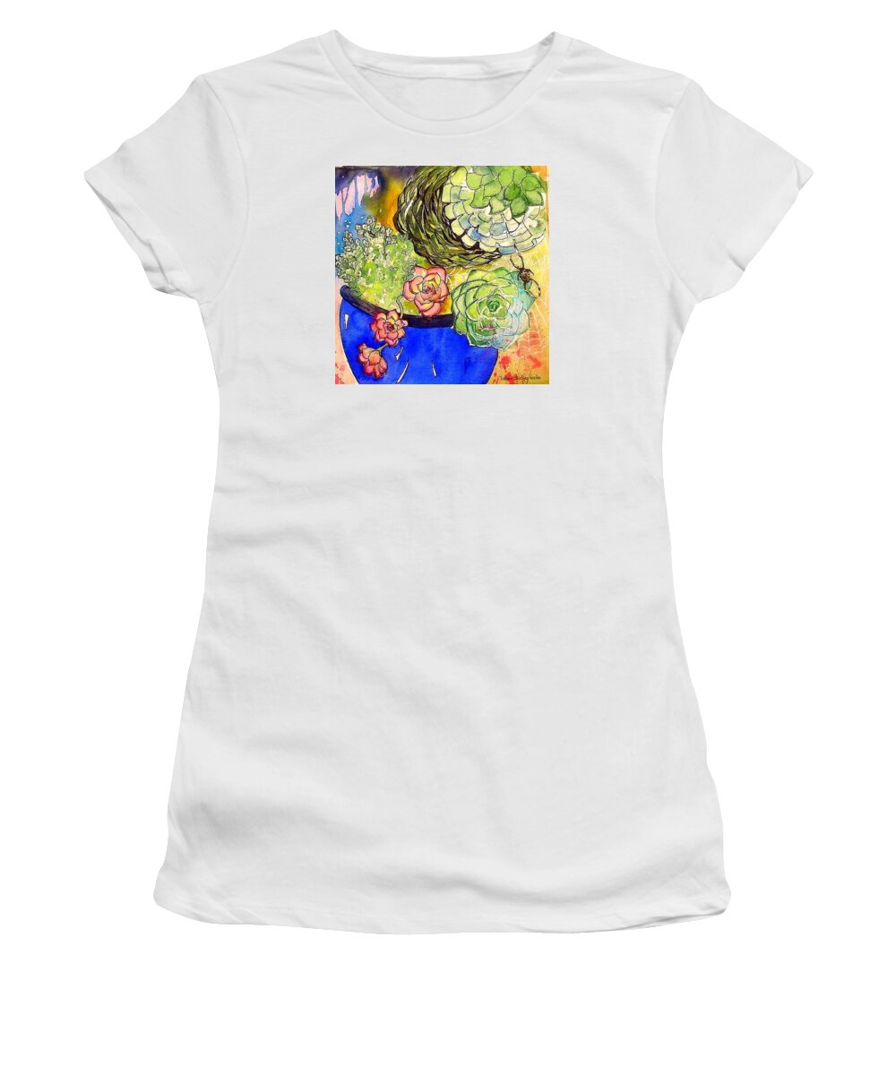  Women's T-Shirt featuring the painting Tom In the Garden by Esther Woods