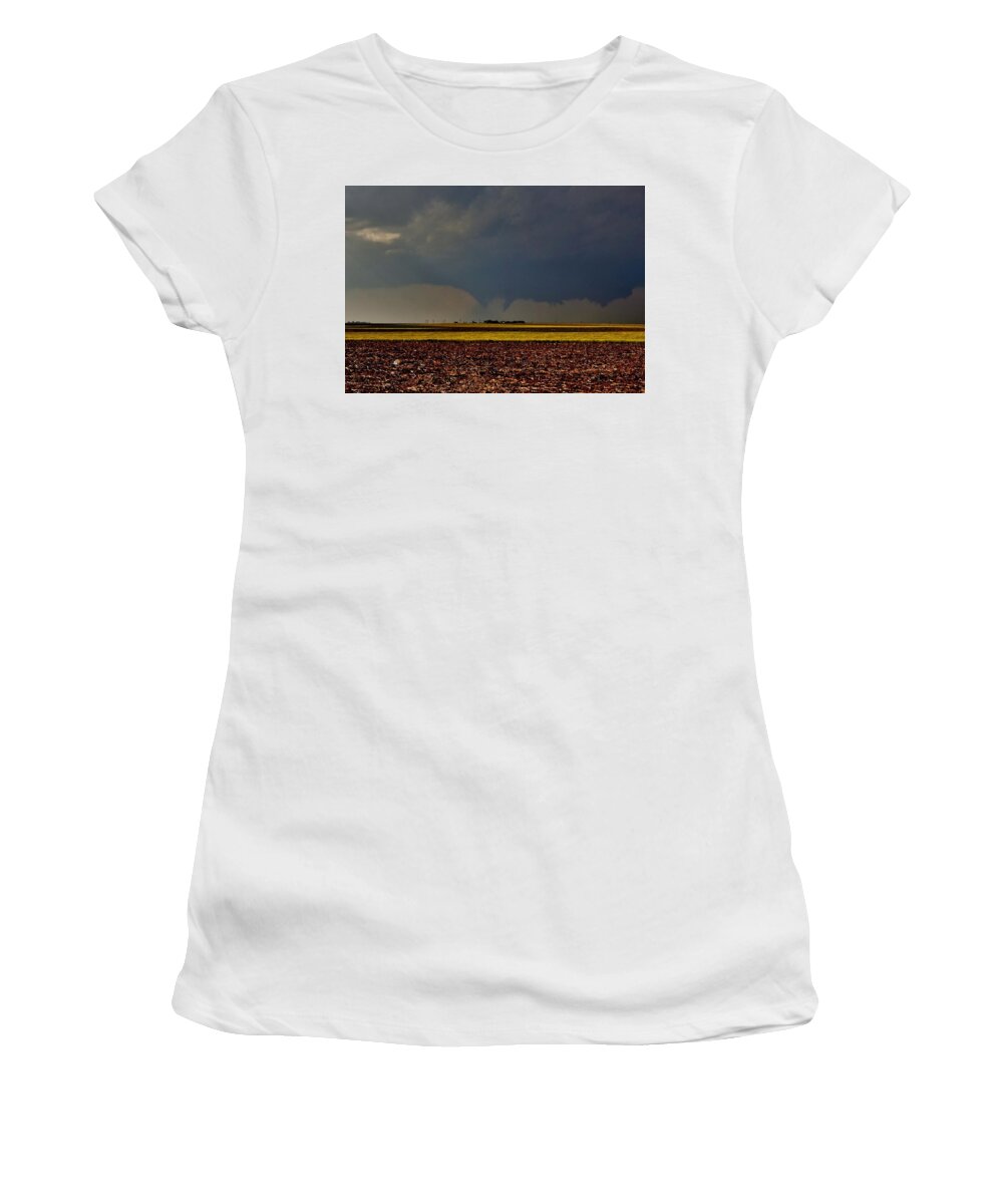 Tornado Women's T-Shirt featuring the photograph Tornadoes Across The Fields by Ed Sweeney