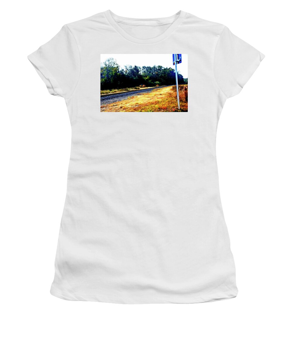 Train Track Women's T-Shirt featuring the photograph Train Track at Green Cove Springs by Gina O'Brien
