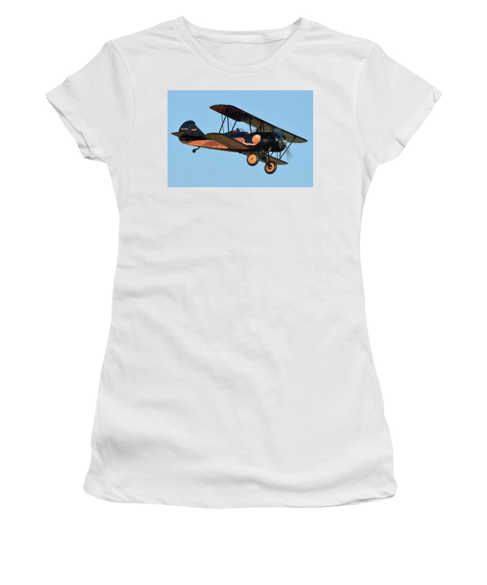 Airplane Women's T-Shirt featuring the photograph Travel Air D-4-D NC472N Chino California April 29 2016 by Brian Lockett