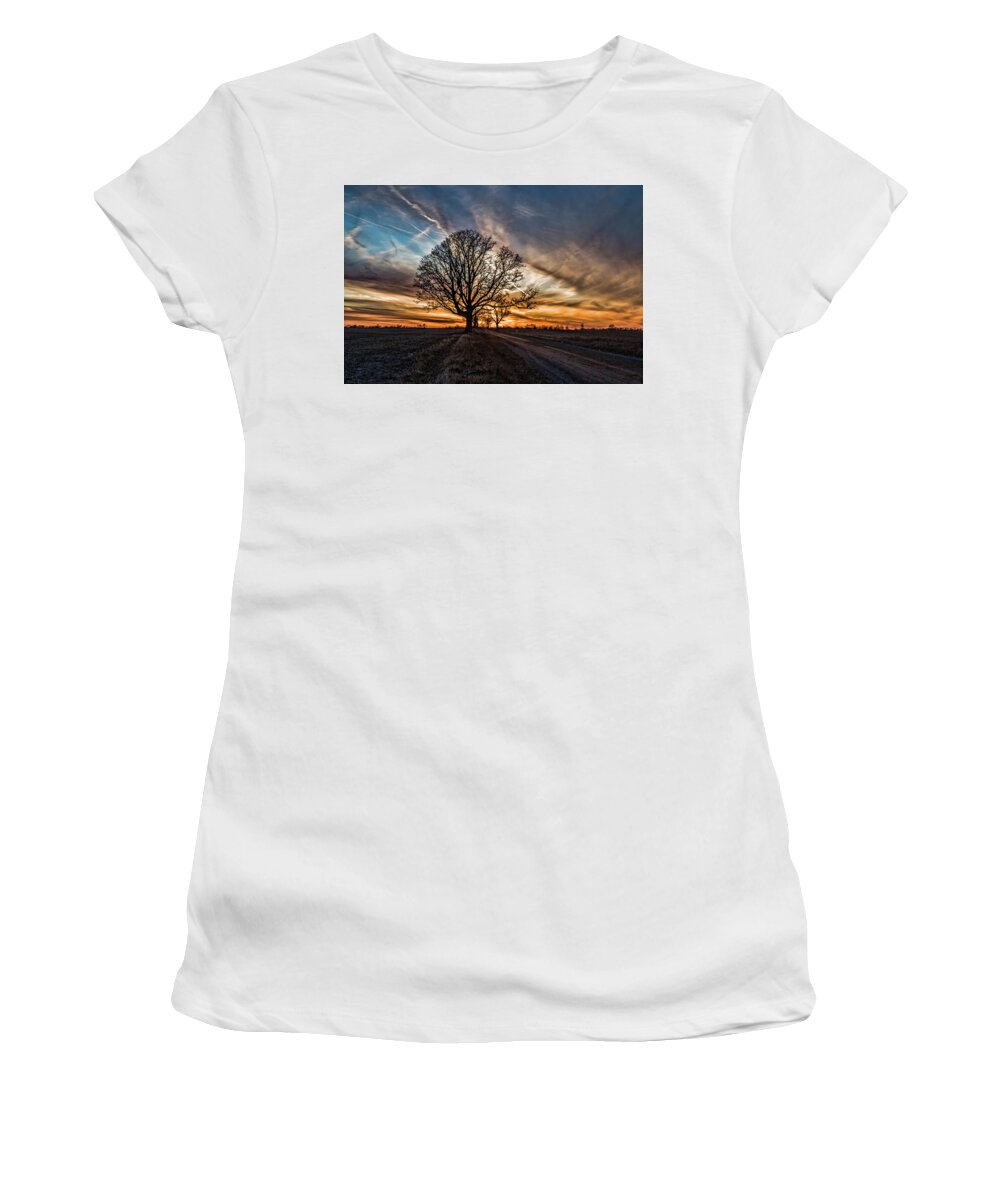 Tree Women's T-Shirt featuring the photograph Tree at Sunset-Eaton Rapids by Joe Holley