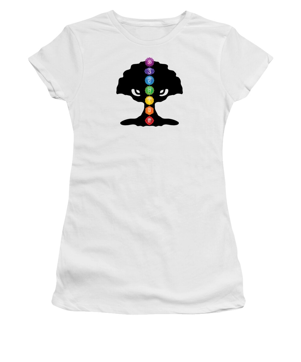 Ajneya Women's T-Shirt featuring the digital art Tree Of Life Silhouette With Seven Chakras by Serena King