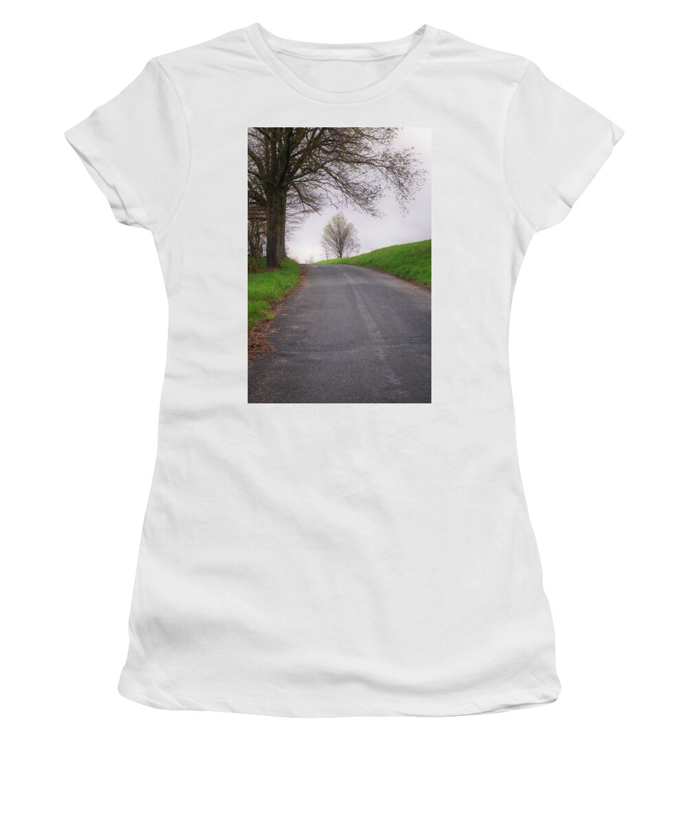 Shelburne Falls Massachusetts Women's T-Shirt featuring the photograph Tree On A Hill by Tom Singleton