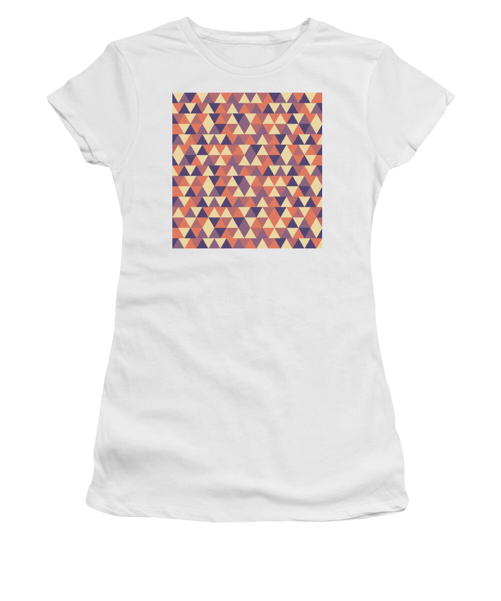 Pattern Women's T-Shirt featuring the mixed media Triangular Geometric Pattern - Warm Colors 12 by Studio Grafiikka
