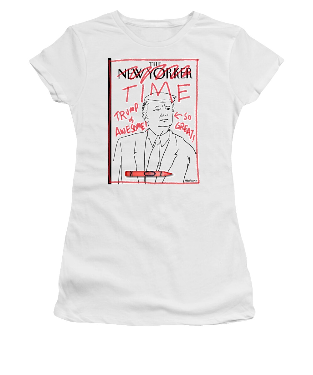 Captionless Women's T-Shirt featuring the drawing Trump Time by John Mavroudis