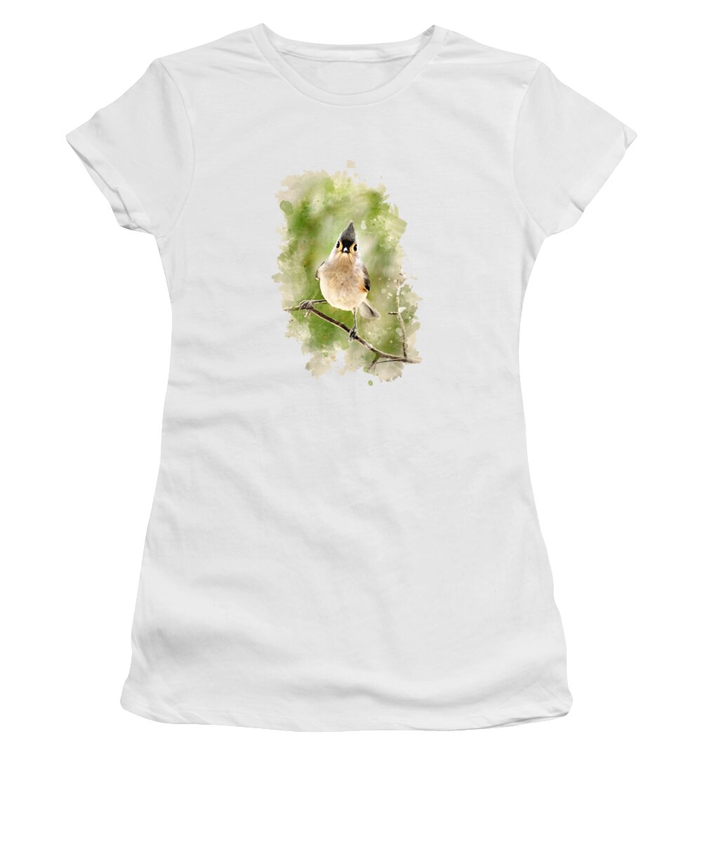 Bird Women's T-Shirt featuring the mixed media Tufted Titmouse - Watercolor Art by Christina Rollo