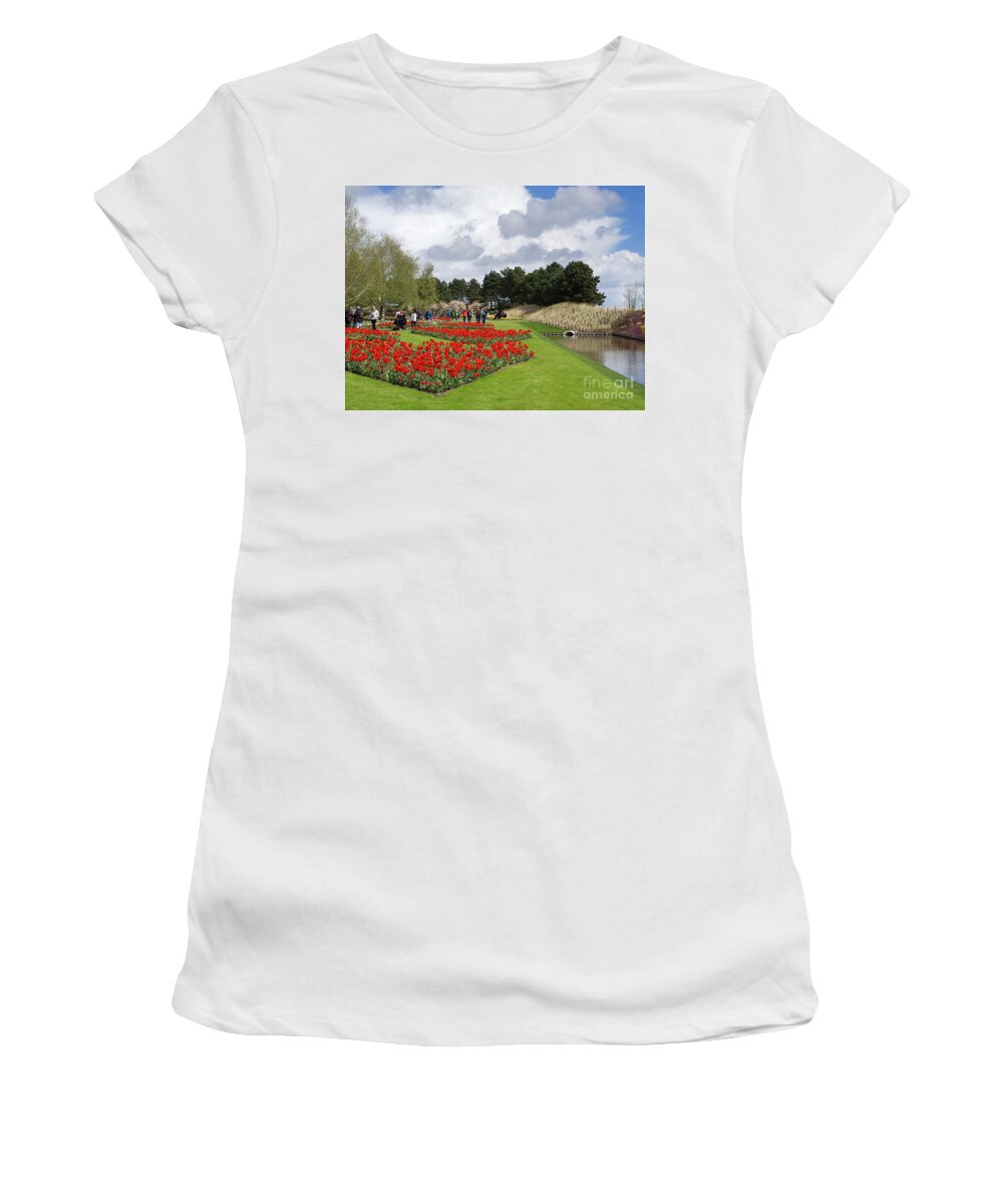 Tulips Women's T-Shirt featuring the photograph Tulips at Keukenhof Gardens Netherlands by Louise Heusinkveld