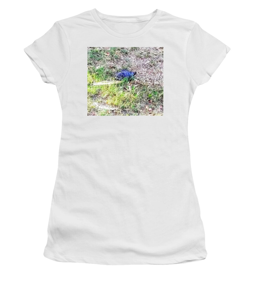 Turtle Women's T-Shirt featuring the photograph Turtle Crossing by Suzanne Berthier