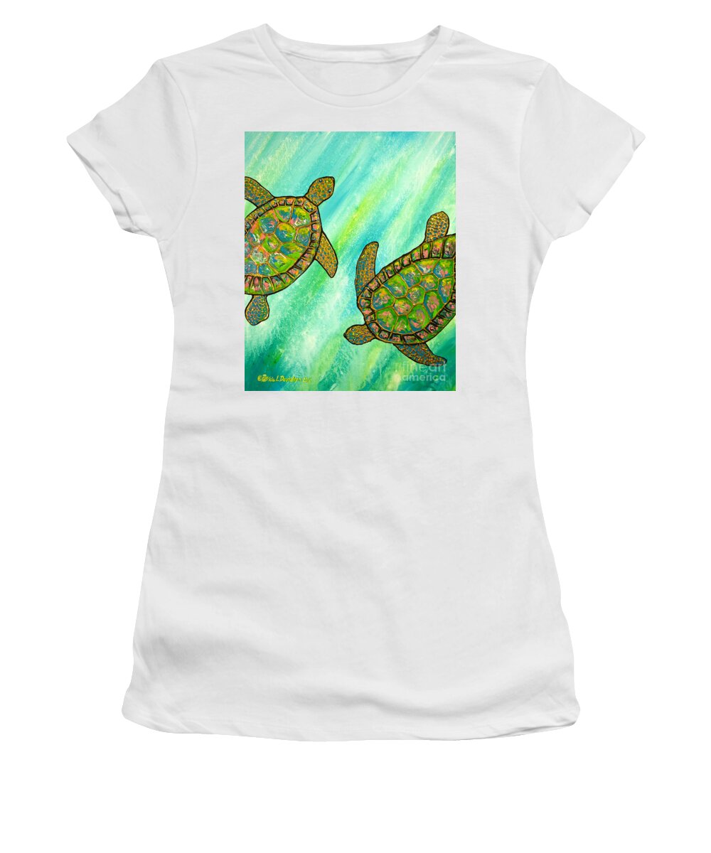 Turtle Women's T-Shirt featuring the painting Turtle Sea Dance by Pat Davidson
