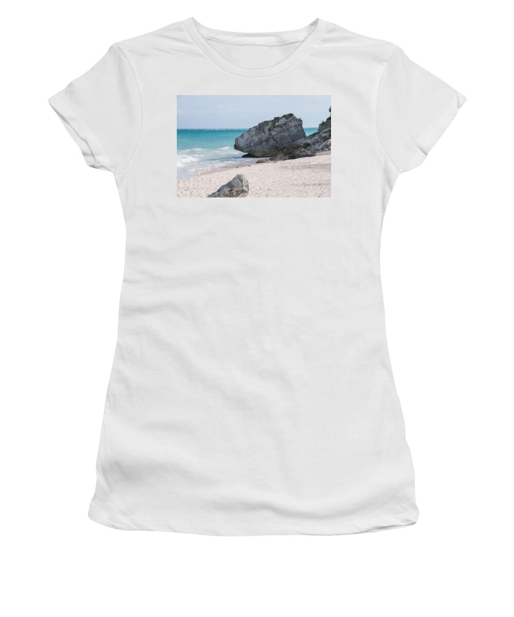 Mexico Quintana Roo Women's T-Shirt featuring the digital art Turtles Beach at Tulum Ruins by Carol Ailles