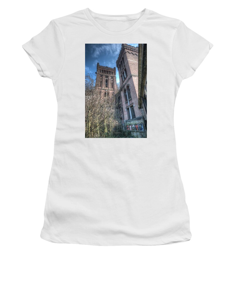 Urbex Women's T-Shirt featuring the digital art Twin Towers by Nathan Wright