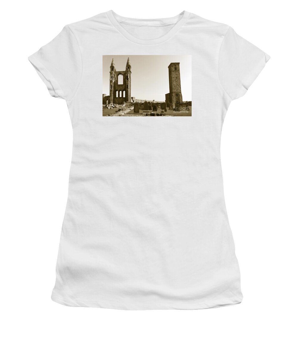 Twin Turrets And St. Rule's Tower Women's T-Shirt featuring the photograph Twin turrets and St. Rule's tower by Elena Perelman