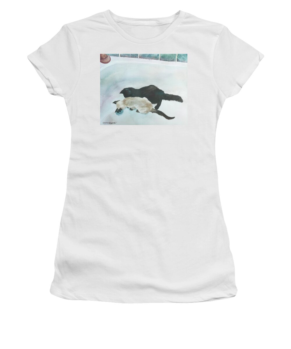 Bathtub Painting Women's T-Shirt featuring the painting Two Cats in a Tub by Anne Gifford
