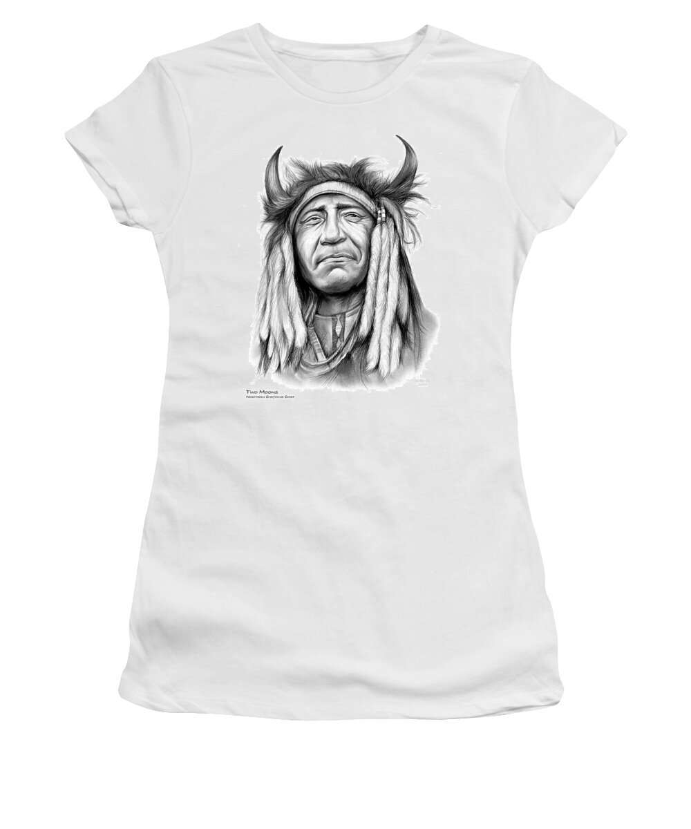 Cheyenne Women's T-Shirt featuring the drawing Two Moons by Greg Joens