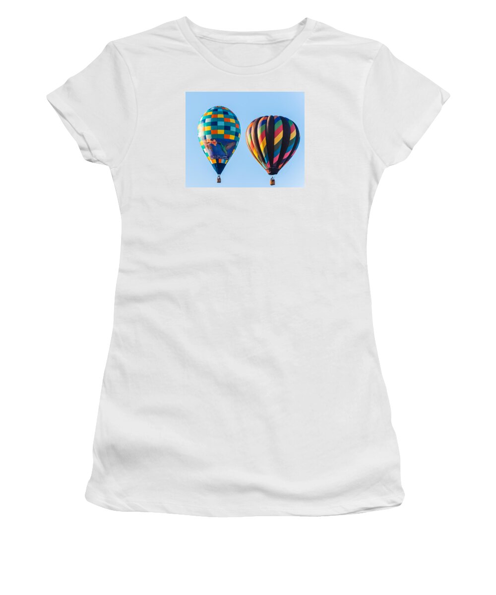 Hot Air Balloons Women's T-Shirt featuring the photograph Two Shapes by Charles McCleanon