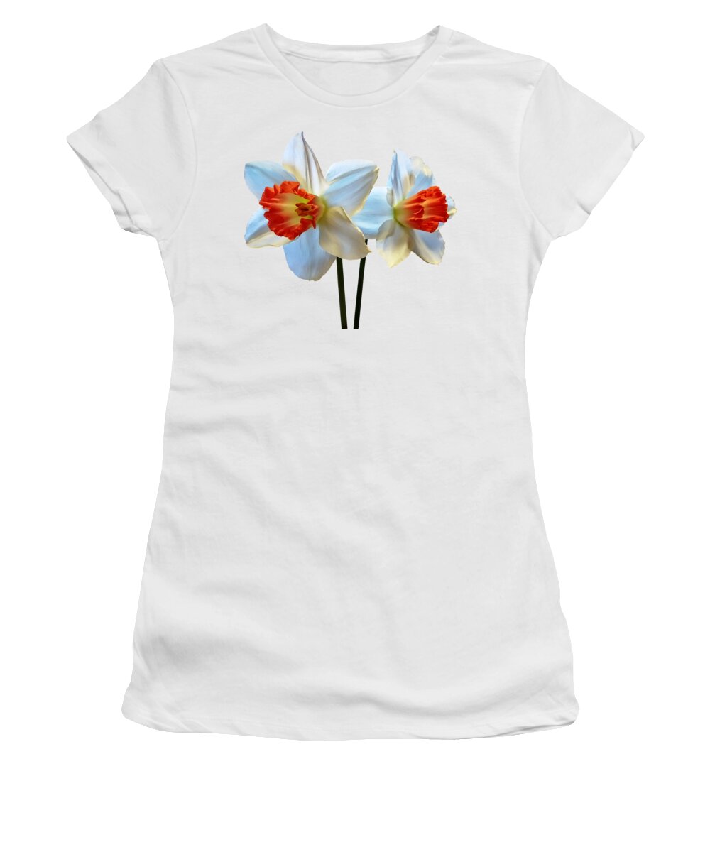 Daffodils Women's T-Shirt featuring the photograph Two White and Orange Daffodils by Susan Savad