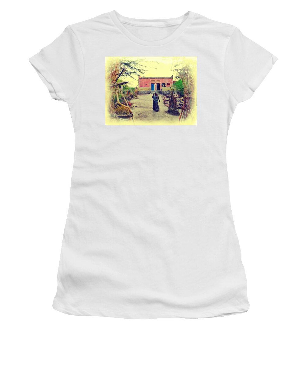 House Women's T-Shirt featuring the photograph Typical House India Rajasthani Village 1j by Sue Jacobi