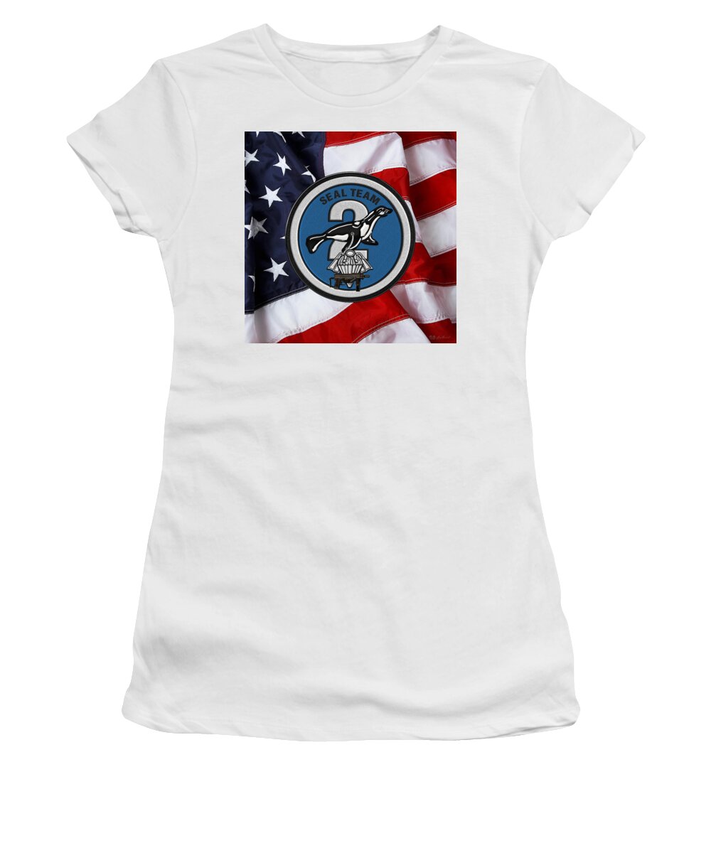 'military Insignia & Heraldry - Nswc' Collection By Serge Averbukh Women's T-Shirt featuring the digital art U. S. Navy S E A Ls - S E A L Team Two - S T 2 Patch over U. S. Flag by Serge Averbukh