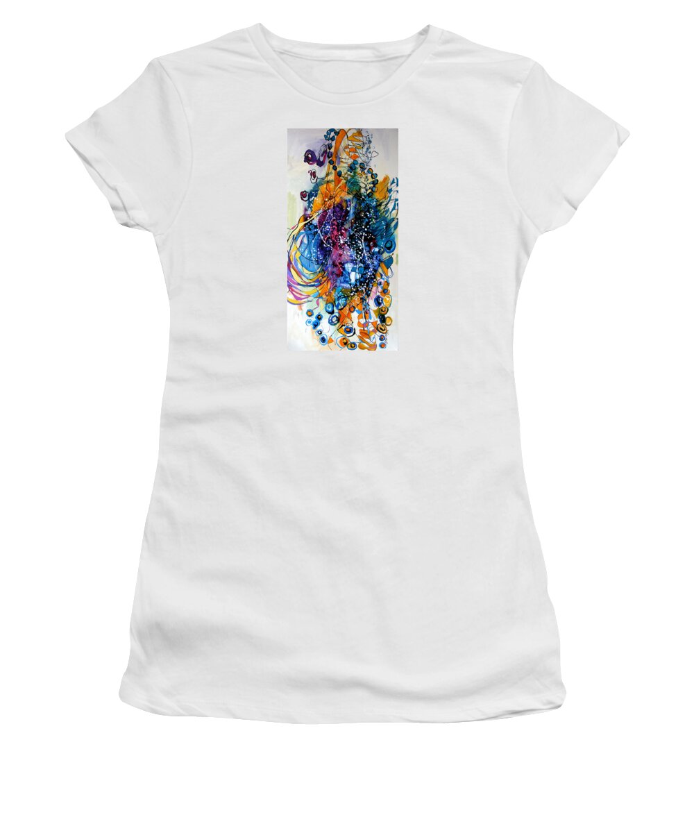 Abstract Women's T-Shirt featuring the painting Un stradivarius s-a trezit by Elena Bissinger