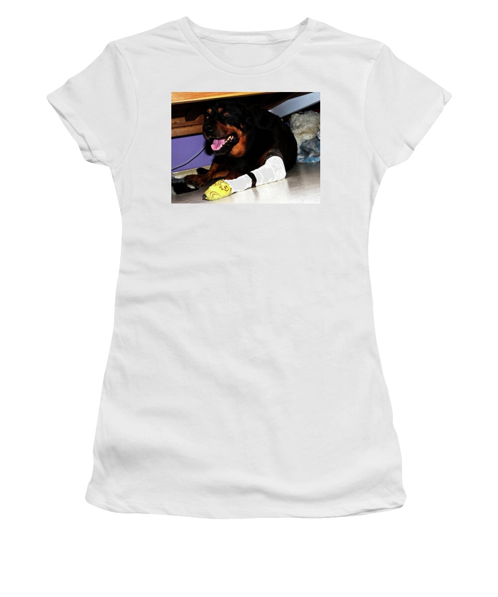 Rottweiler Women's T-Shirt featuring the photograph Under The Bed by Miroslava Jurcik