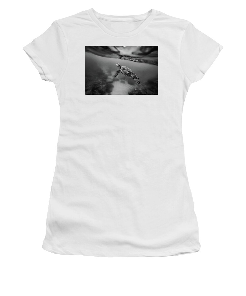 Sea Turtle Women's T-Shirt featuring the photograph Under the Wave by Sebastian Musial