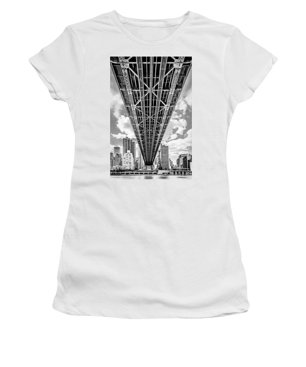 Queensboro Bridge Women's T-Shirt featuring the photograph Underneath The Queensboro Bridge by Susan Candelario