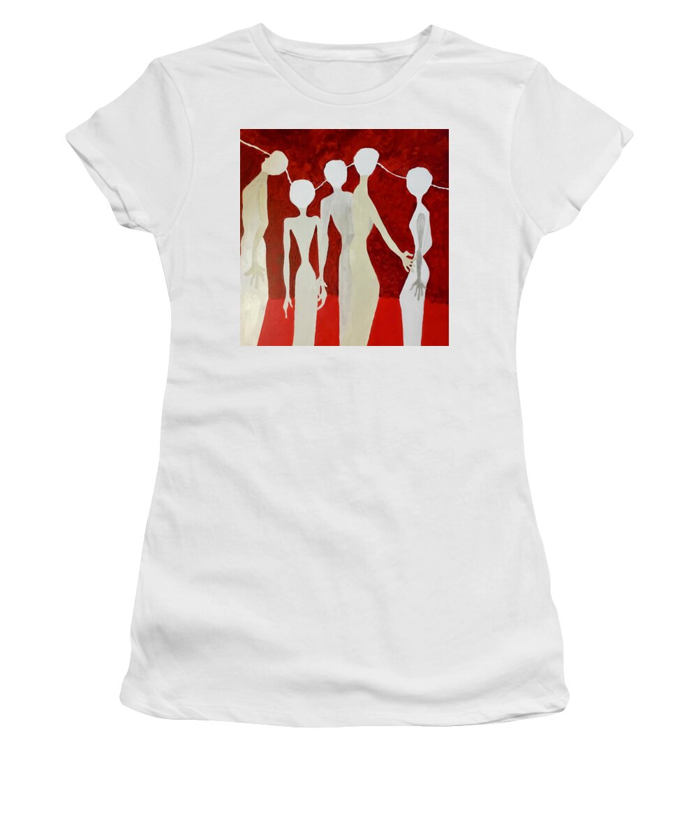 Red Women's T-Shirt featuring the painting Universal Mind by Carole Johnson