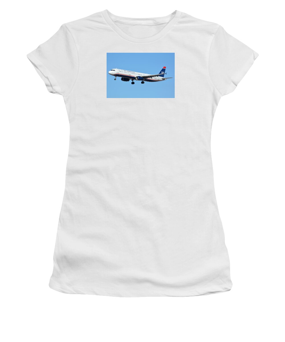 Airplane Women's T-Shirt featuring the photograph US Airways Airbus A321-231 N567UW by Brian Lockett