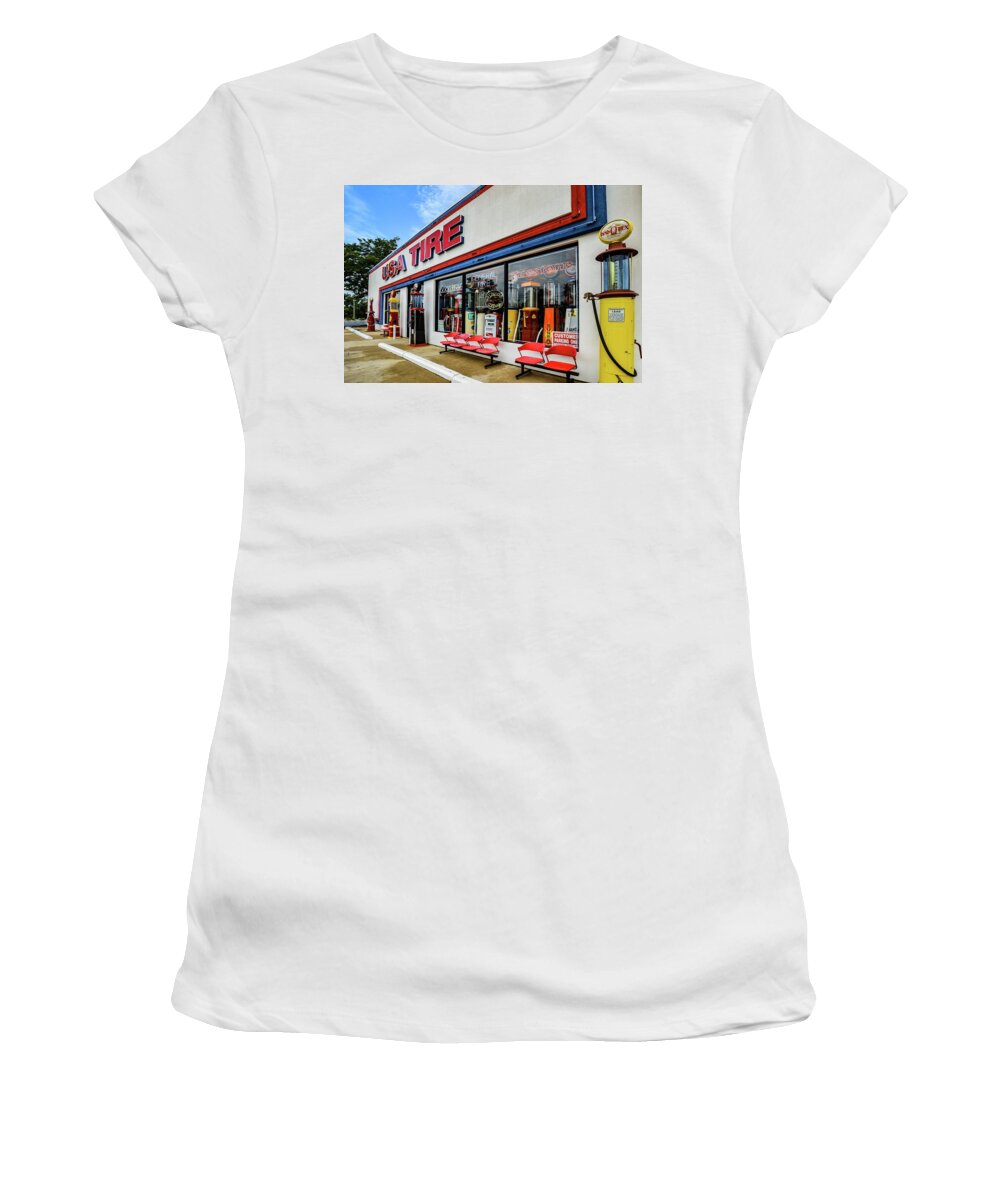 Utica Women's T-Shirt featuring the digital art USA Tire DSC_0529 by Michael Thomas