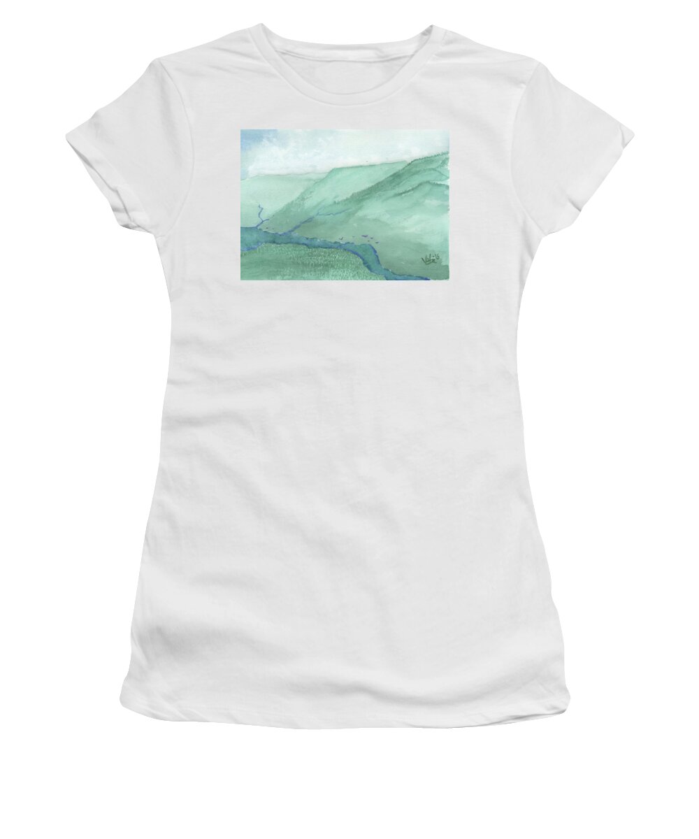 Mountains Women's T-Shirt featuring the painting Valley View by Victor Vosen
