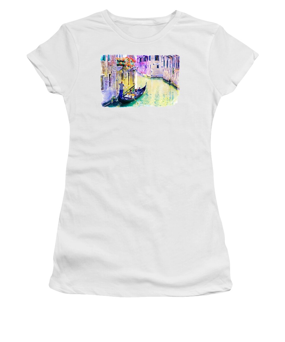 Marian Voicu Women's T-Shirt featuring the painting Venice Gondolier by Marian Voicu