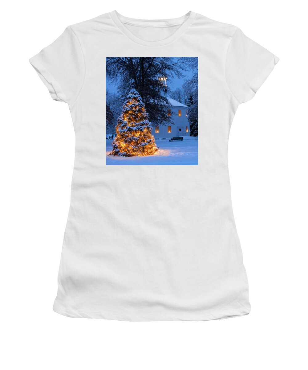 #jefffolger Women's T-Shirt featuring the photograph Vertical Vermont Round Church by Jeff Folger