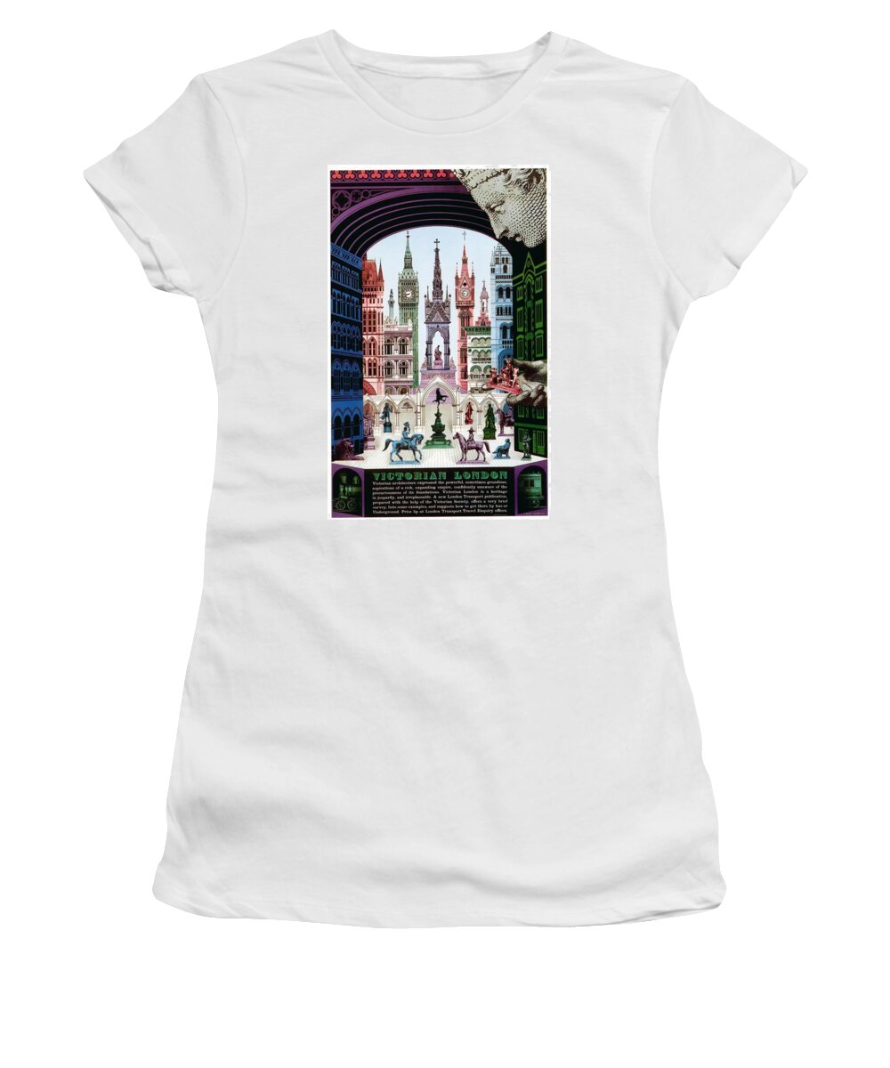 Victorian Women's T-Shirt featuring the mixed media Victorian London - London Underground, London Metro - Retro travel Poster - Vintage Poster by Studio Grafiikka