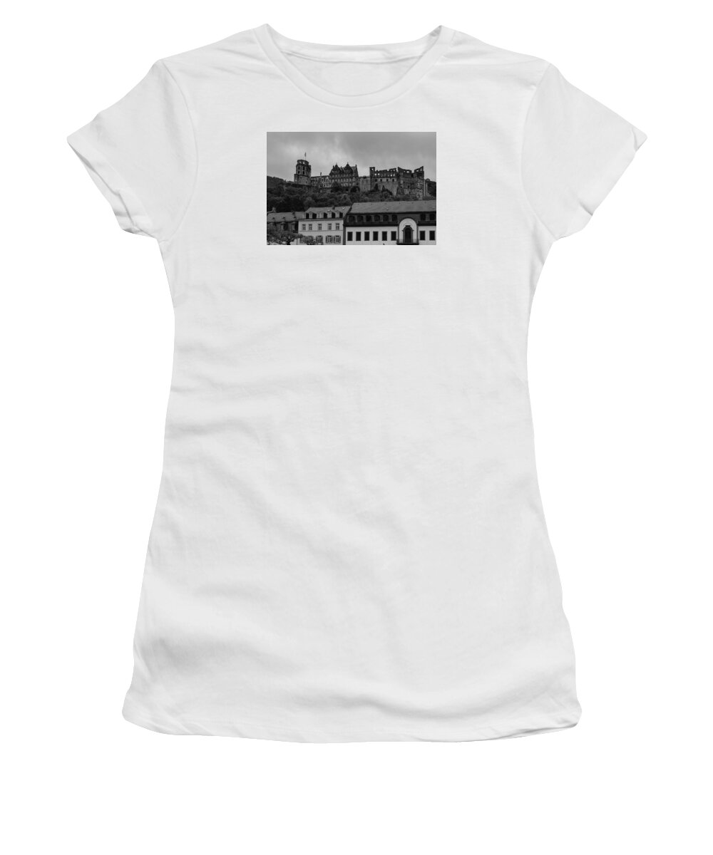 Heidelberg Women's T-Shirt featuring the photograph View of Heidelberg Castle B W by Pamela Newcomb