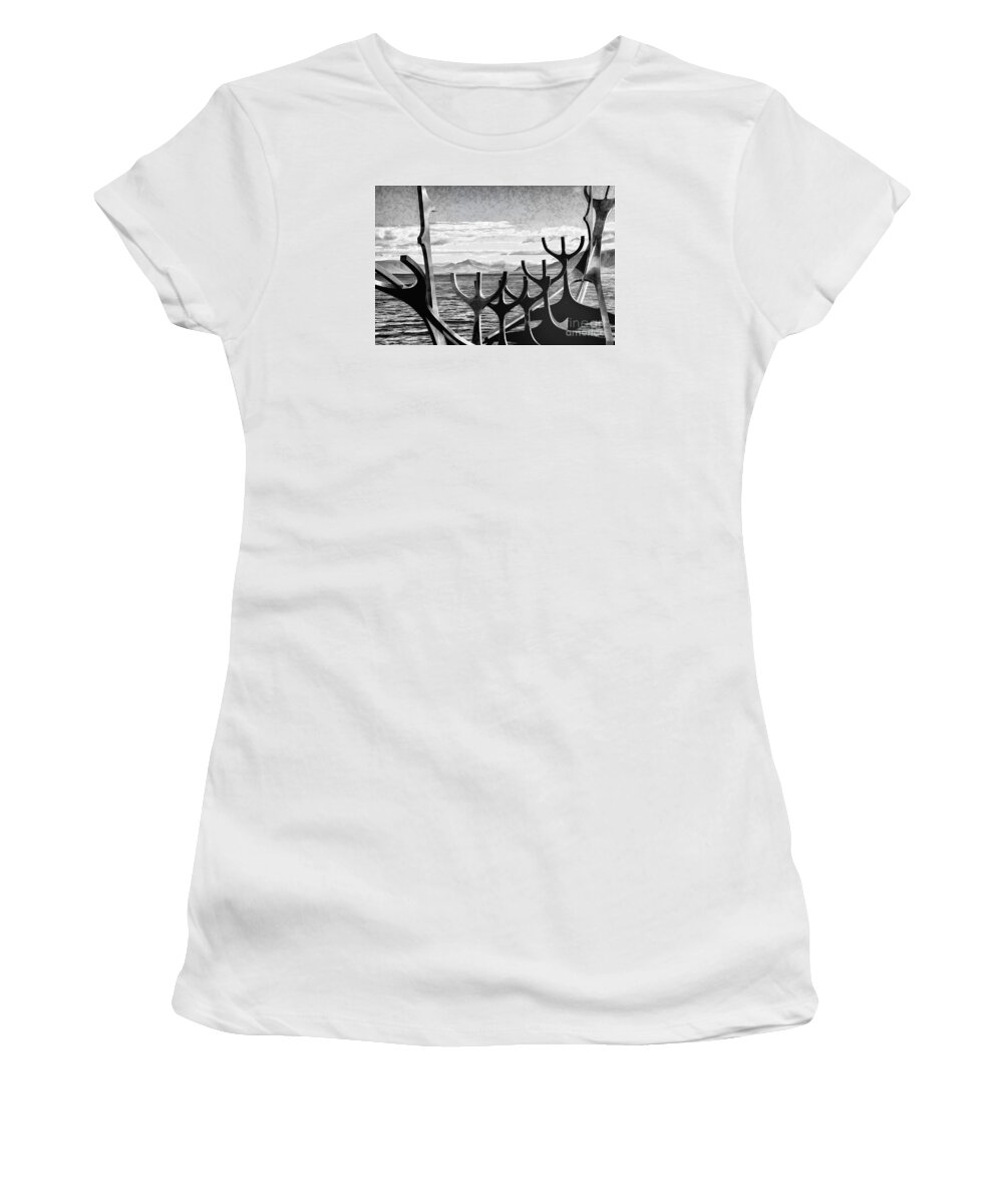 Iceland Reykjavik Modern Monuments Women's T-Shirt featuring the photograph Viking Tribute by Rick Bragan