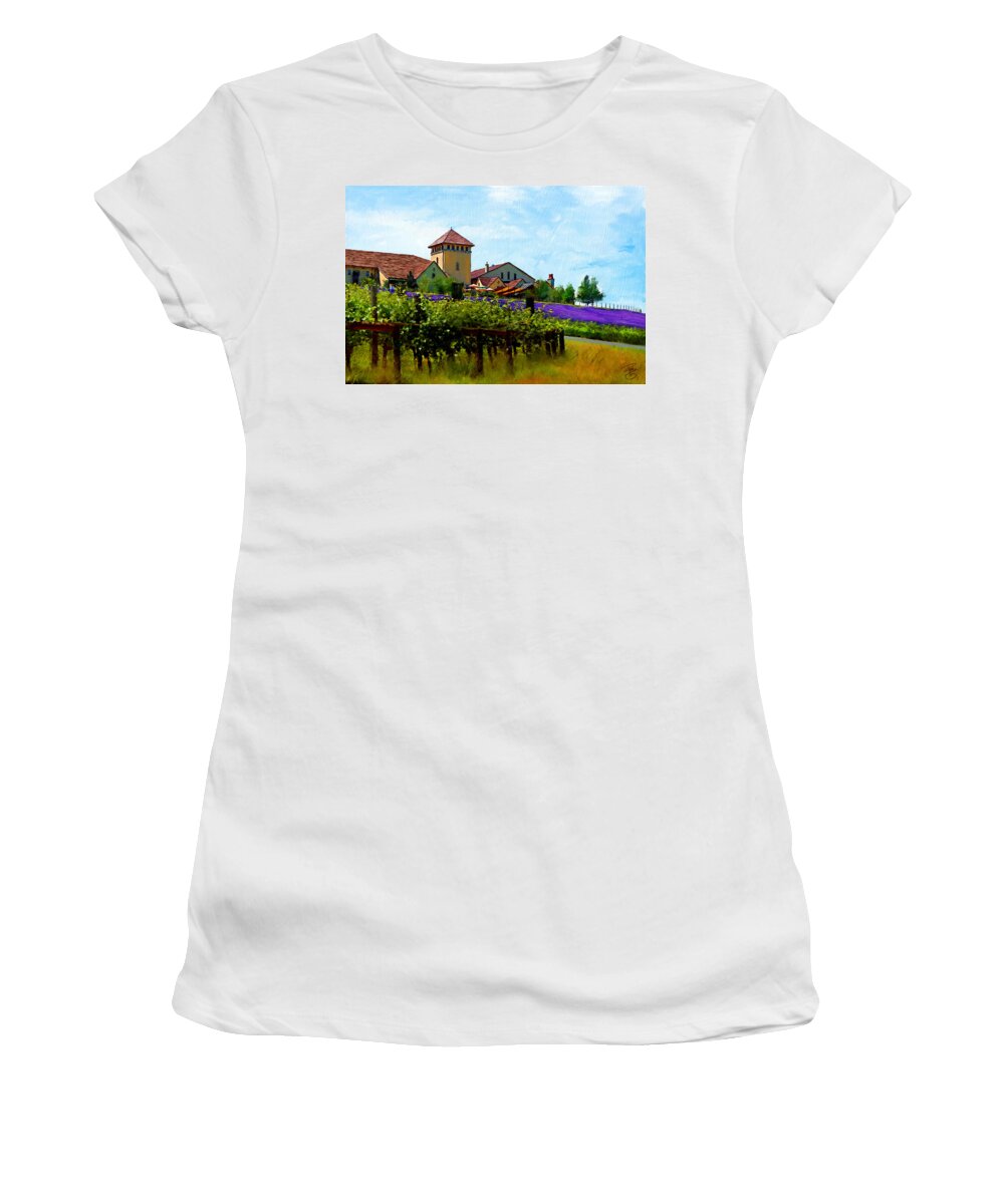 Agriculture Women's T-Shirt featuring the digital art Vineyard and heather by Debra Baldwin