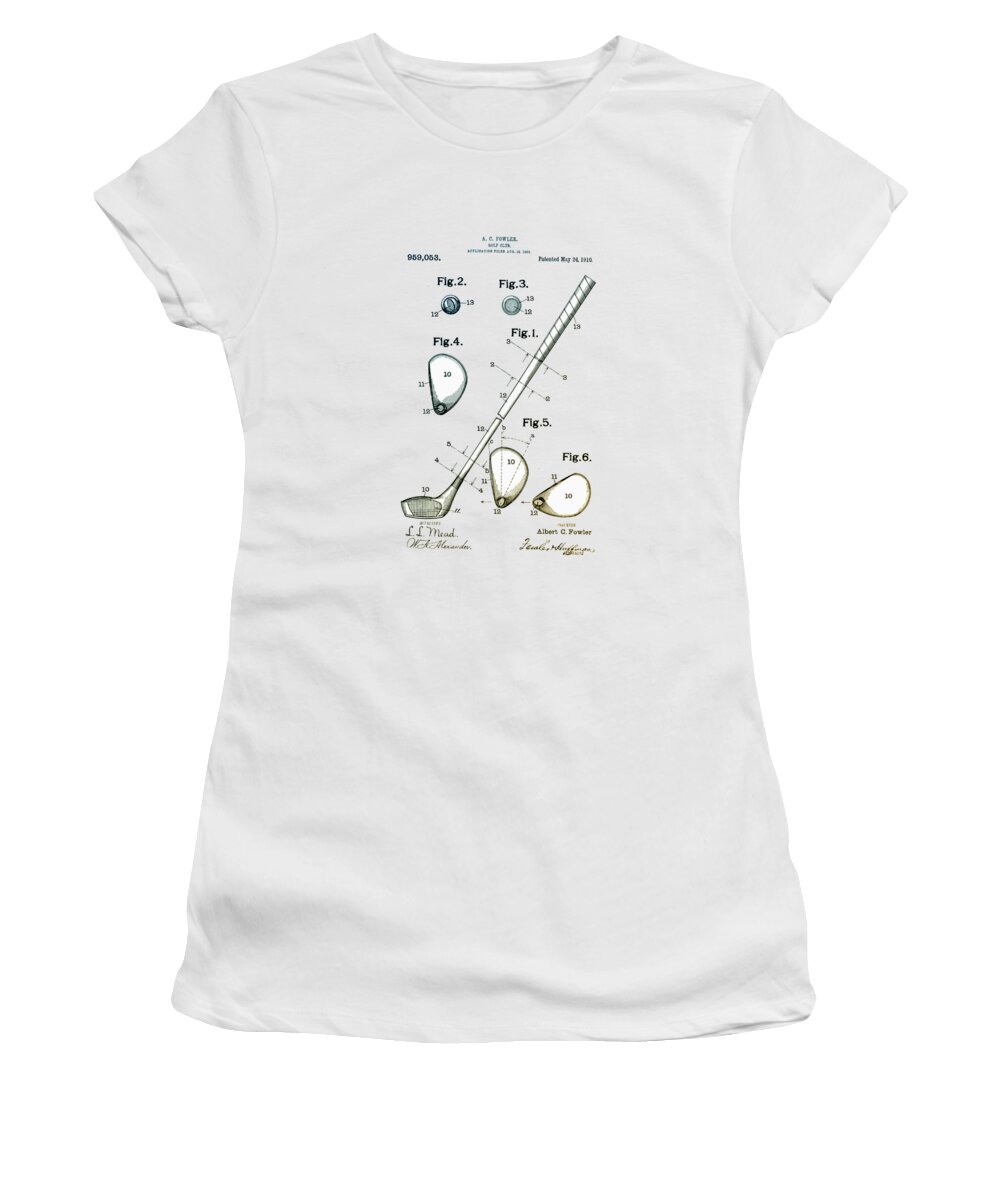 1910 Women's T-Shirt featuring the digital art Vintage 1910 Golf Club Patent by Bill Cannon
