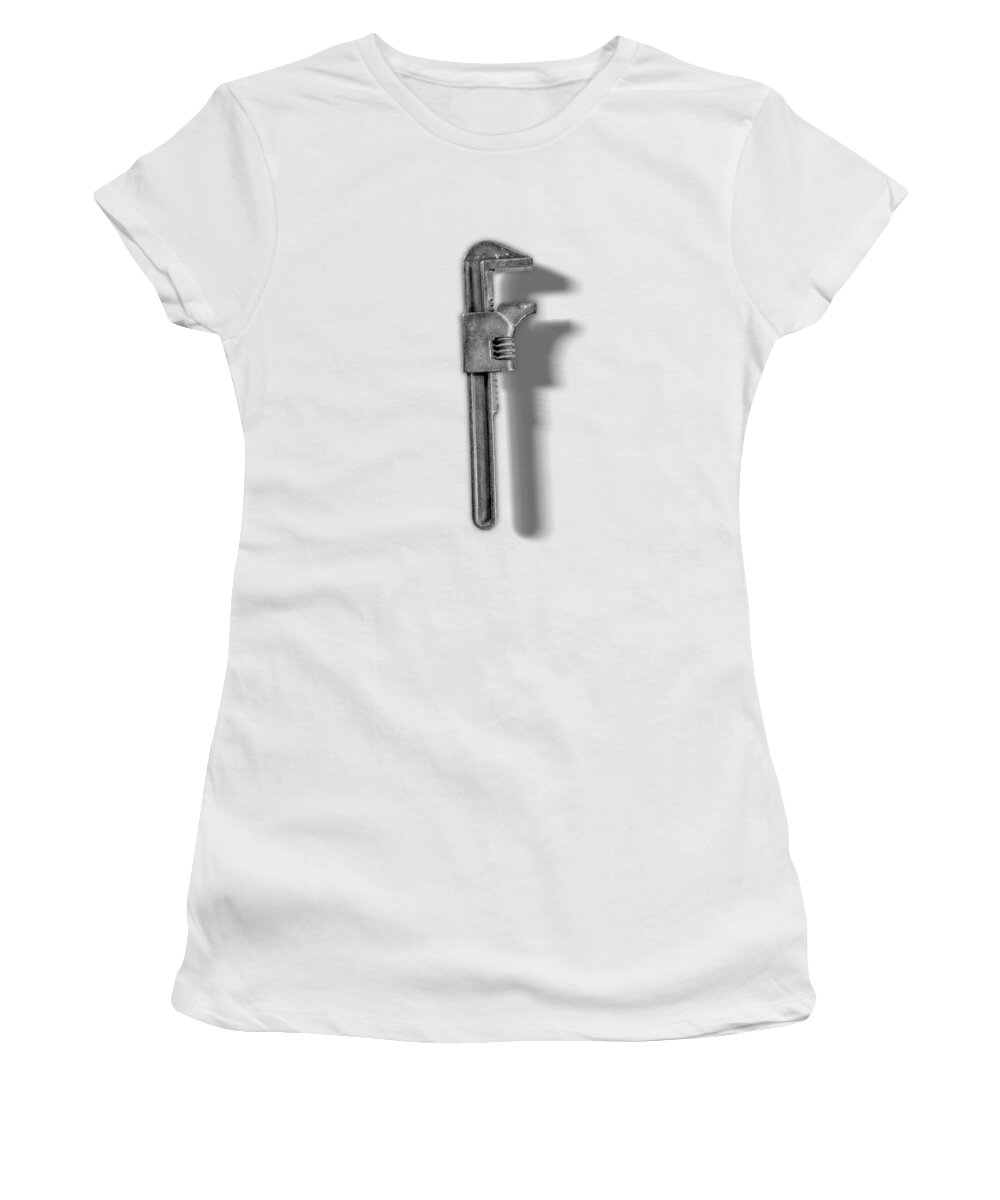 Adjustable Wrench Women's T-Shirt featuring the photograph Vintage Adjustable Wrench Backside in Black and White by YoPedro