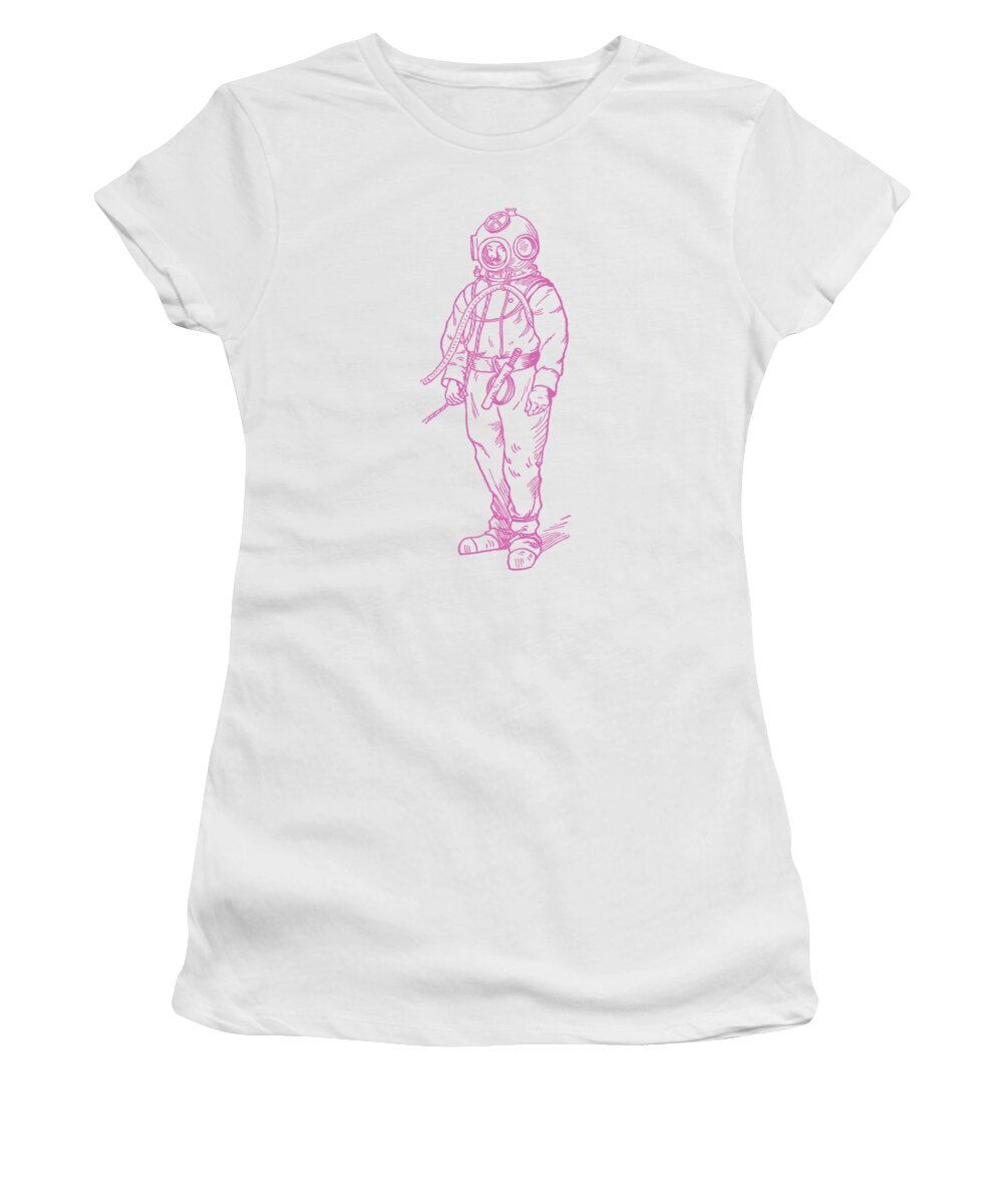 Under Women's T-Shirt featuring the digital art Vintage Diver by Edward Fielding