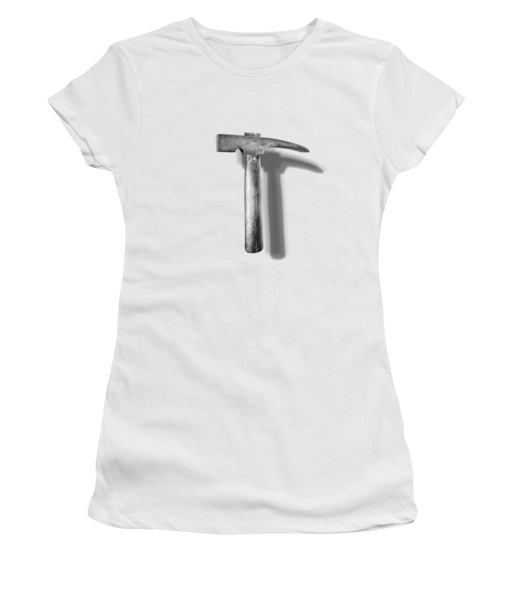Hammer Women's T-Shirt featuring the photograph Vintage Masonry Hammer Floating on White in BW by YoPedro