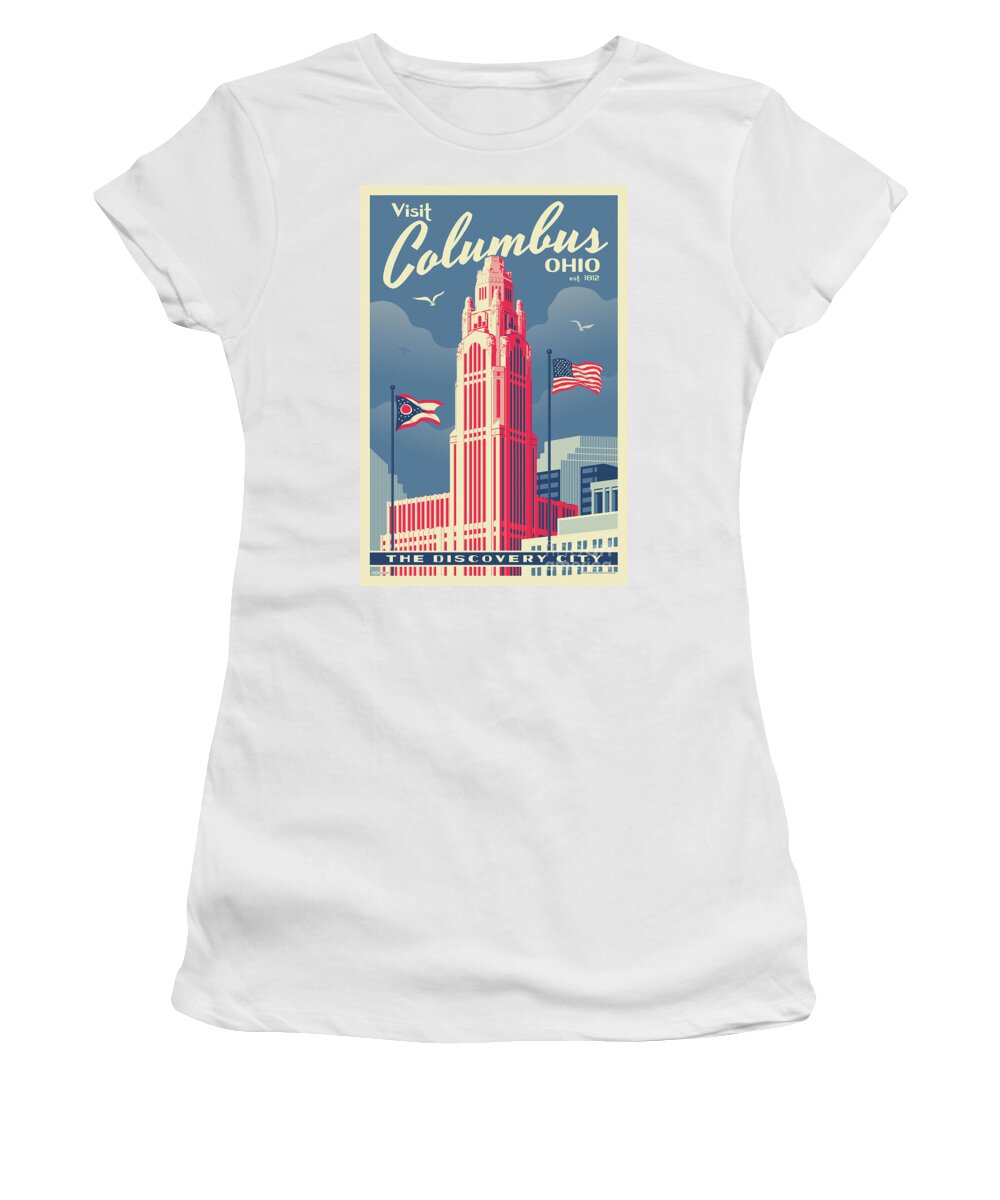 Travel Poster Women's T-Shirt featuring the digital art Columbus Poster - Vintage Style Travel by Jim Zahniser