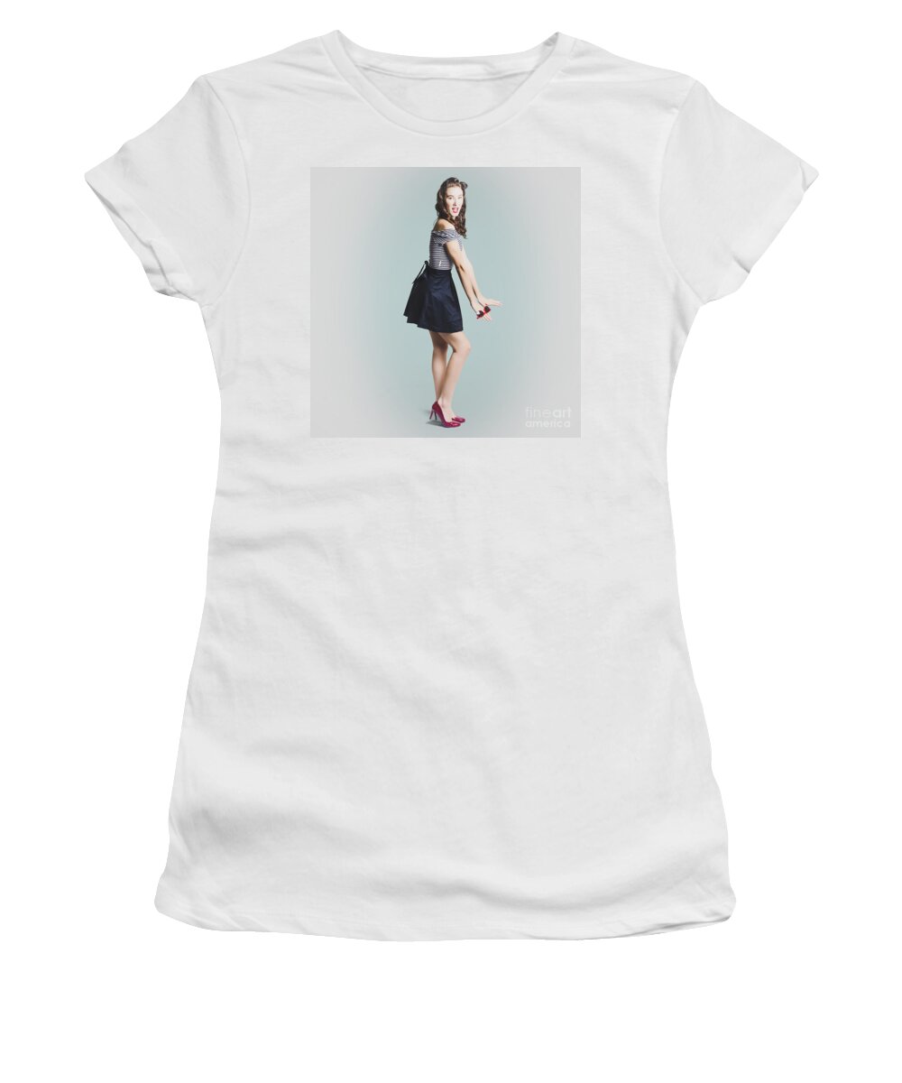 Girl Women's T-Shirt featuring the photograph Vintage toned pinup portrait by Jorgo Photography