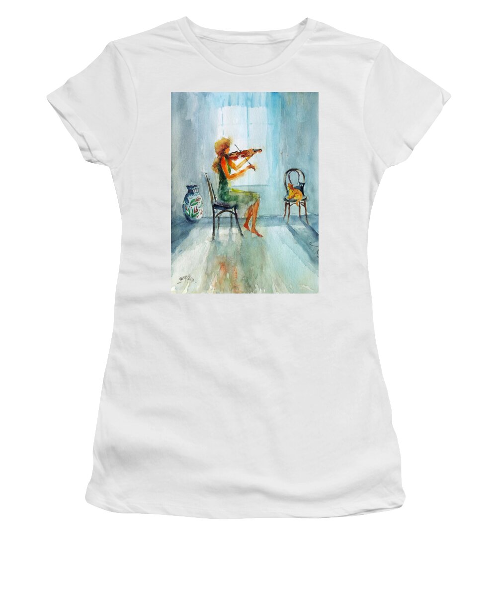 Violin Women's T-Shirt featuring the painting Violin Work... by Faruk Koksal