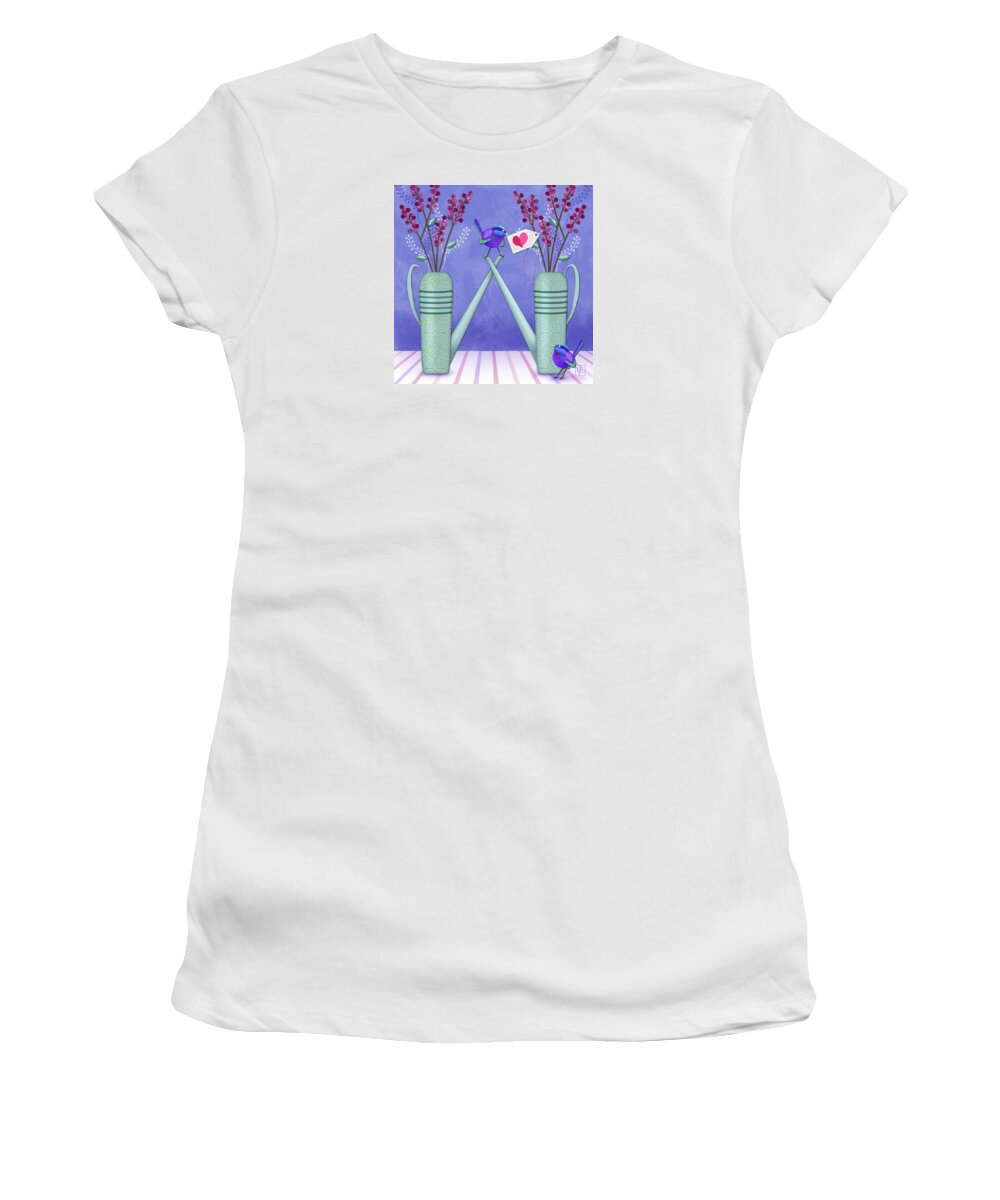 Letter W Women's T-Shirt featuring the digital art W is for Watering Cans and Wonderful Wrens by Valerie Drake Lesiak